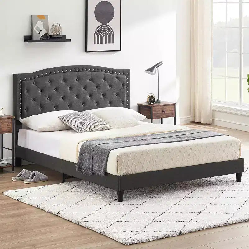 Struttura letto, Testiera regolabile, Design capitonné, Supporto a doghe in legno, Nessun box spring necessario, Facile montaggio