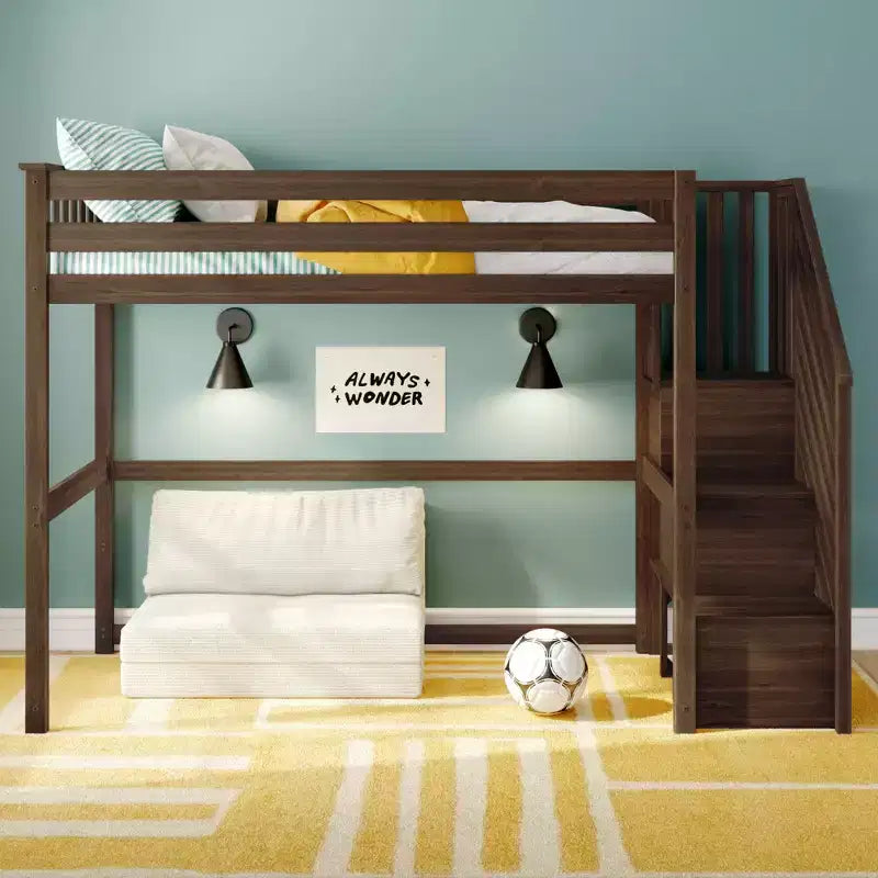 Letto a soppalco alto classico con scala