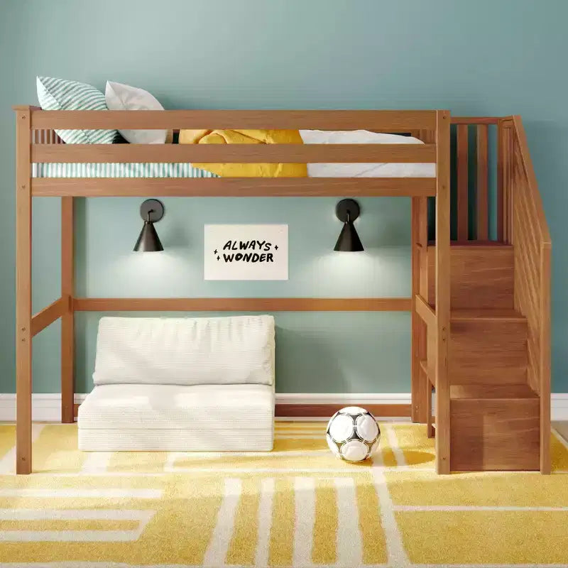 Letto a soppalco alto classico con scala