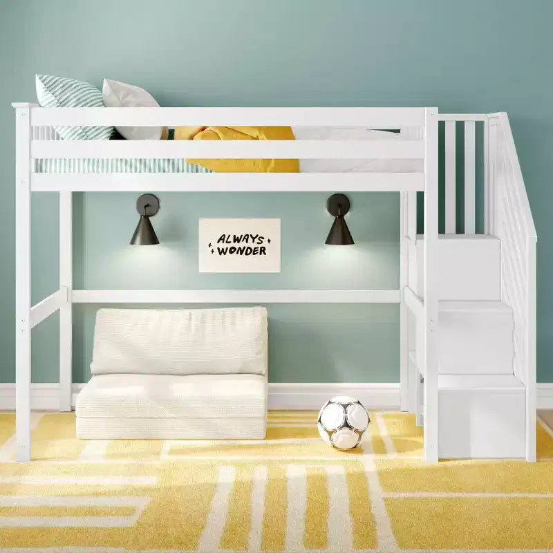 Letto a soppalco alto classico con scala