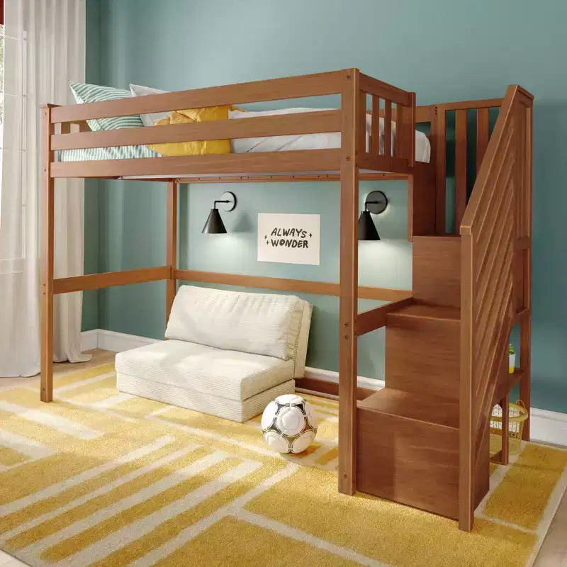 Letto a soppalco alto classico con scala