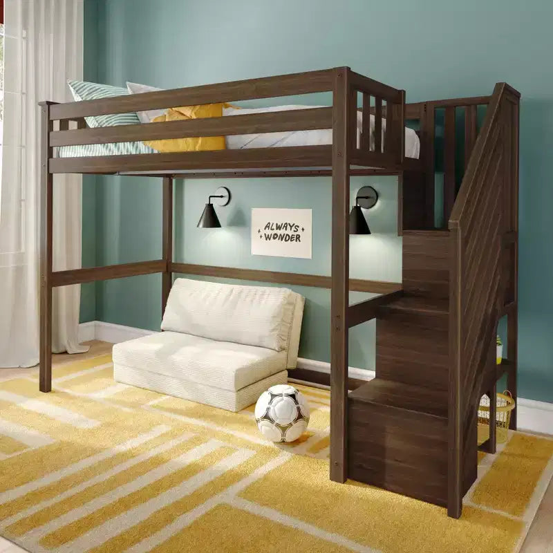 Letto a soppalco alto classico con scala