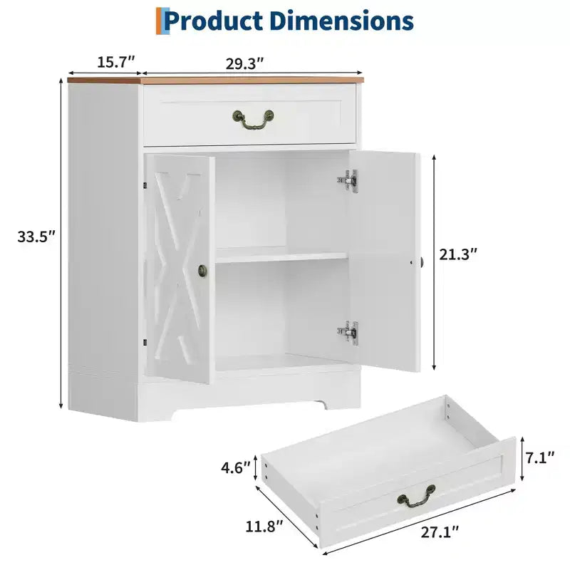Mobile buffet da caffè rustico con 2 ante e cassetto, credenza da cucina, ripiano regolabile, capacità 68 kg, facile montaggio per sala da pranzo