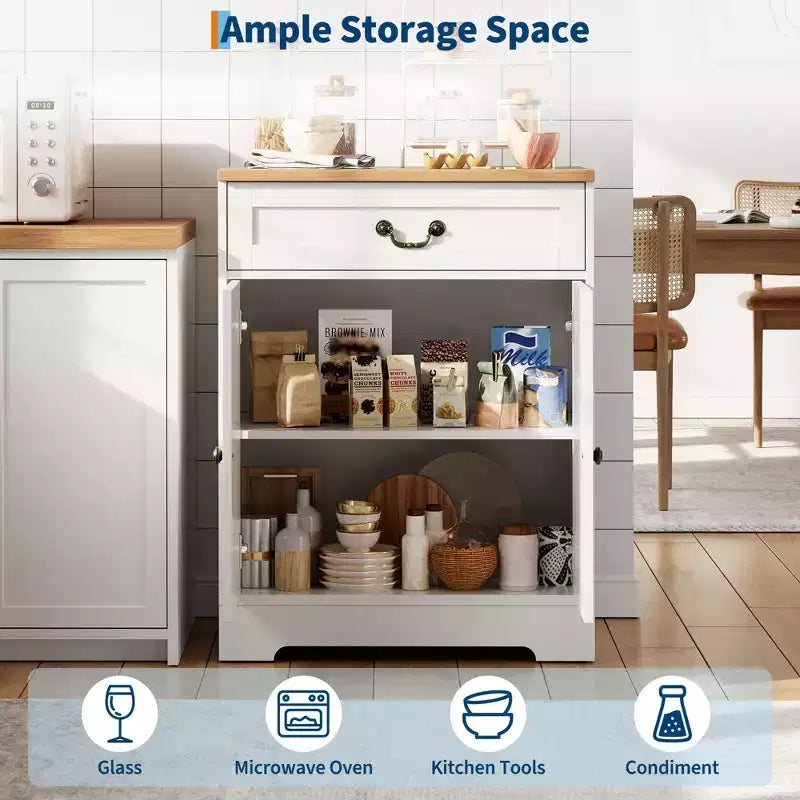 Mobile buffet da caffè rustico con 2 ante e cassetto, credenza da cucina, ripiano regolabile, capacità 68 kg, facile montaggio per sala da pranzo