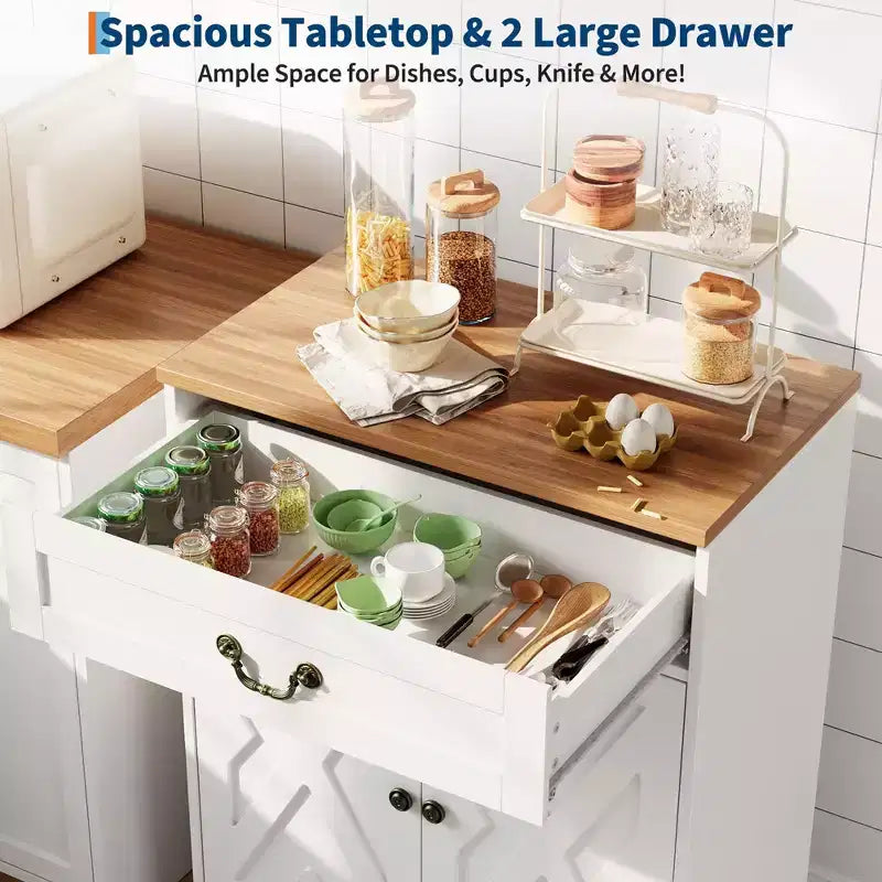 Mobile buffet da caffè rustico con 2 ante e cassetto, credenza da cucina, ripiano regolabile, capacità 68 kg, facile montaggio per sala da pranzo