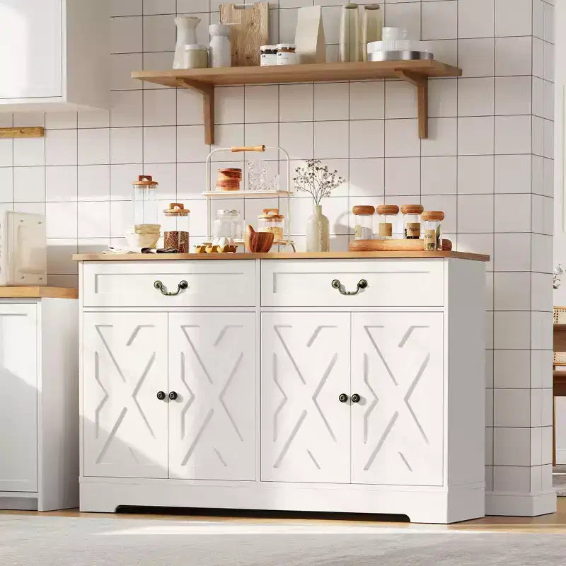 Mobile buffet da caffè rustico con 2 ante e cassetto, credenza da cucina, ripiano regolabile, capacità 68 kg, facile montaggio per sala da pranzo