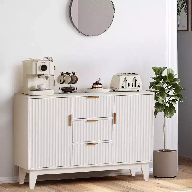 Credenza a Buffet Scanalata, Grande Mobiletto Contenitore per Caffè/Bar da 120 cm con 3 Cassetti e 2 Ante per Cucina, Soggiorno, Ingresso