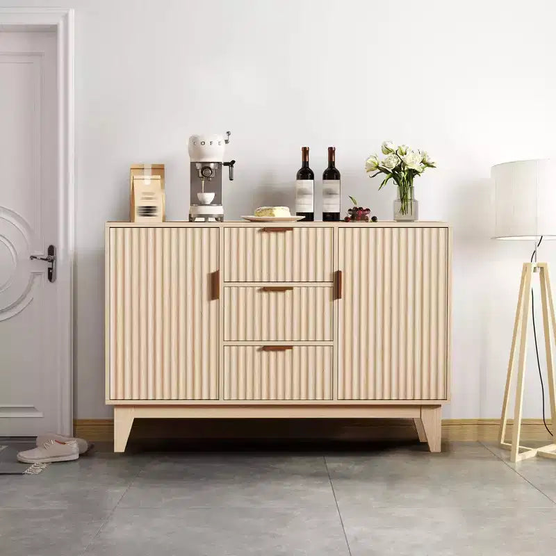 Credenza a Buffet Scanalata, Grande Mobiletto Contenitore per Caffè/Bar da 120 cm con 3 Cassetti e 2 Ante per Cucina, Soggiorno, Ingresso