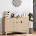 Fluted Sideboard Buffet Cabinet, 47.2in Large Accent Coffee Bar Cupboard Storage Cabinet with 3 Drawers 2 Doors for Kitchen Living Room Entryway