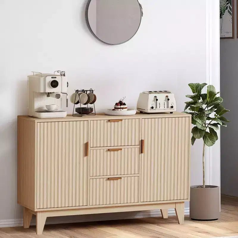 Fluted Sideboard Buffet Cabinet, 47.2in Large Accent Coffee Bar Cupboard Storage Cabinet with 3 Drawers 2 Doors for Kitchen Living Room Entryway