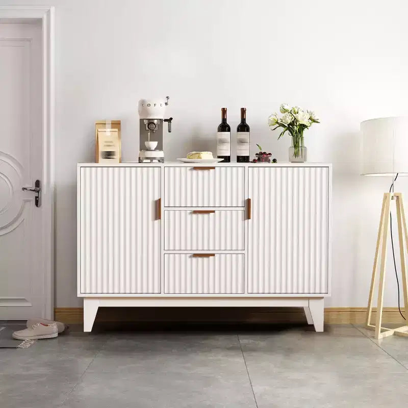 Credenza a Buffet Scanalata, Grande Mobiletto Contenitore per Caffè/Bar da 120 cm con 3 Cassetti e 2 Ante per Cucina, Soggiorno, Ingresso
