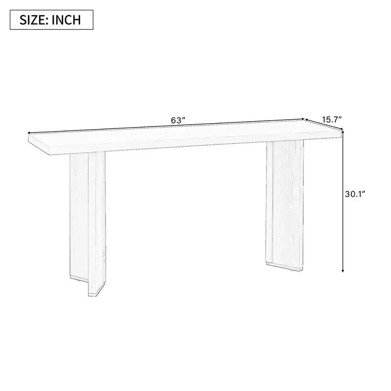 Consolle da fattoria minimalista in legno con gambe geometriche