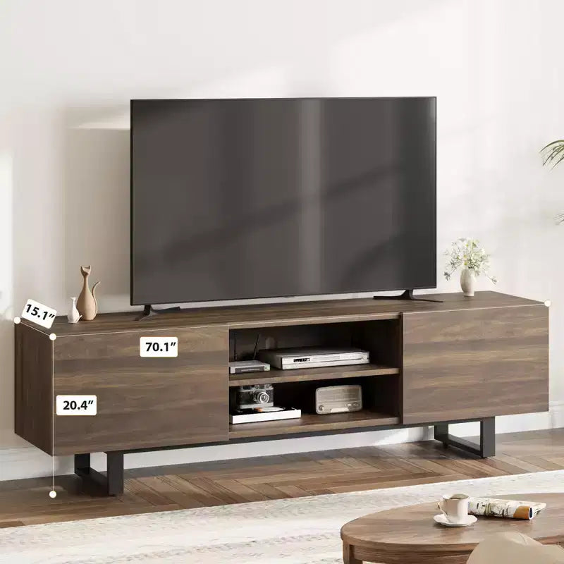 Mobile TV in stile industriale con due cassetti, adatto per TV da 80 pollici, mobile multimediale in legno per salotti