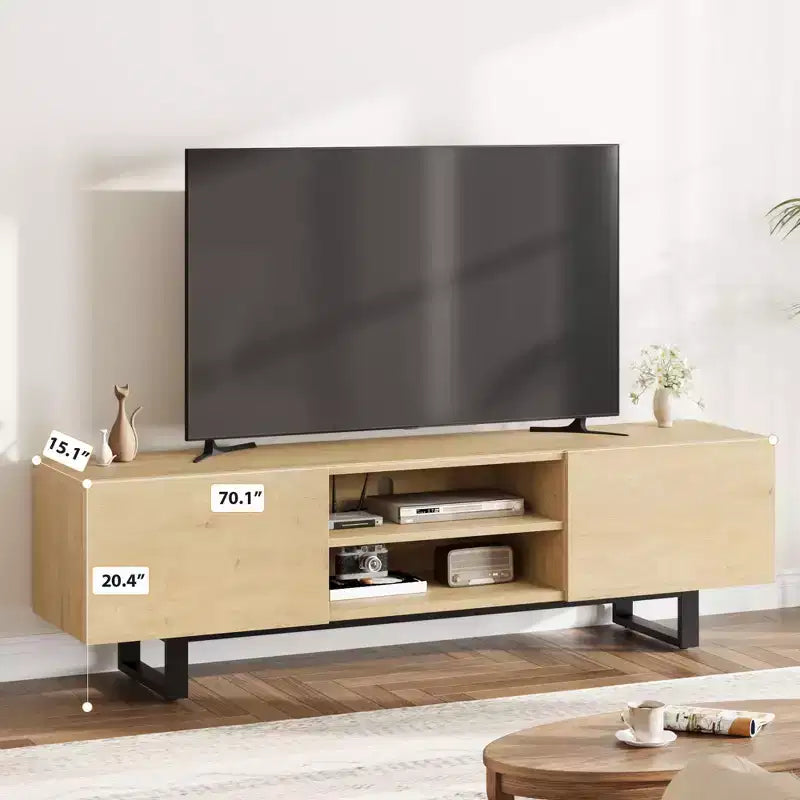 Mobile TV in stile industriale con due cassetti, adatto per TV da 80 pollici, mobile multimediale in legno per salotti