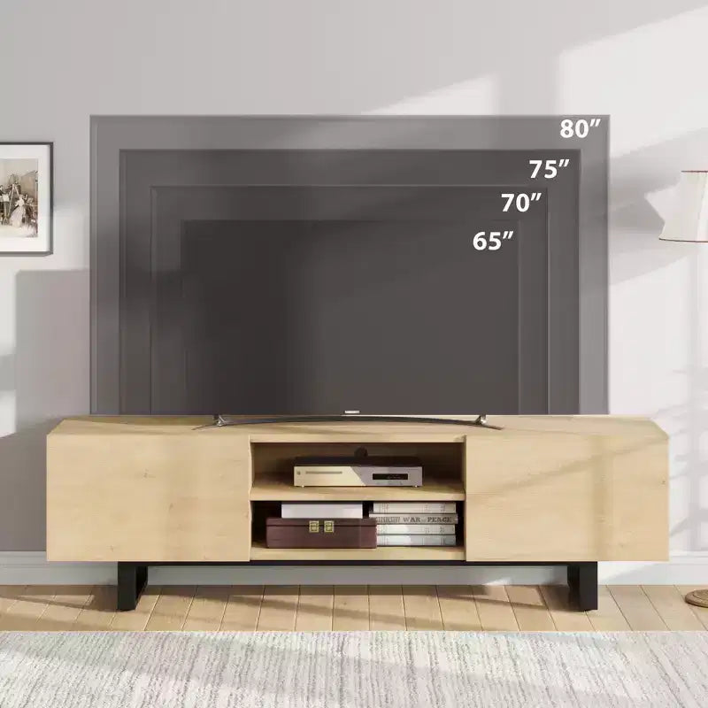Mobile TV in stile industriale con due cassetti, adatto per TV da 80 pollici, mobile multimediale in legno per salotti