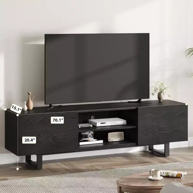 Mobile TV in stile industriale con due cassetti, adatto per TV da 80 pollici, mobile multimediale in legno per salotti