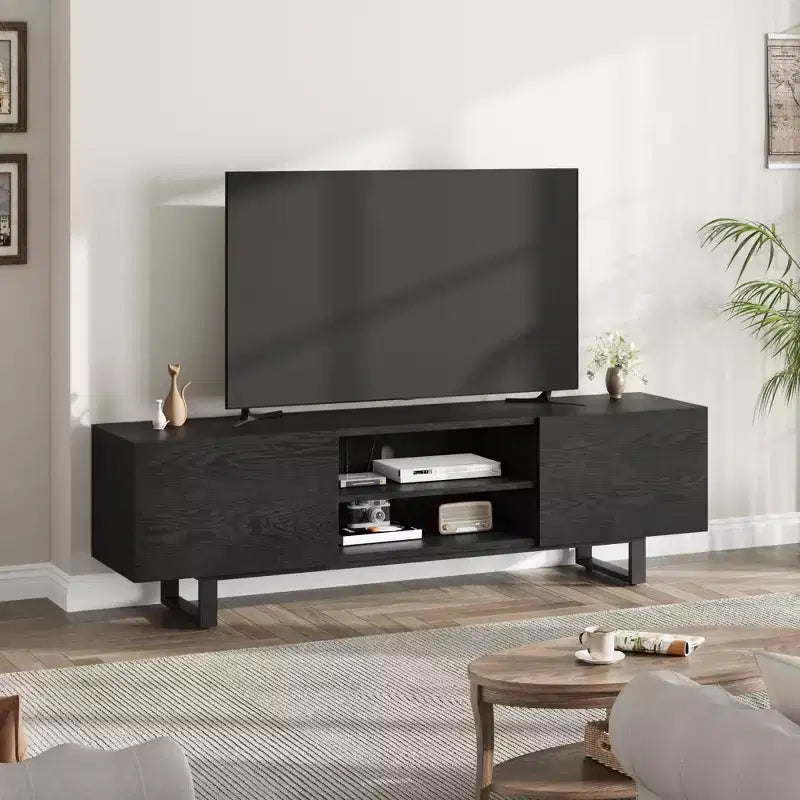 Mobile TV in stile industriale con due cassetti, adatto per TV da 80 pollici, mobile multimediale in legno per salotti