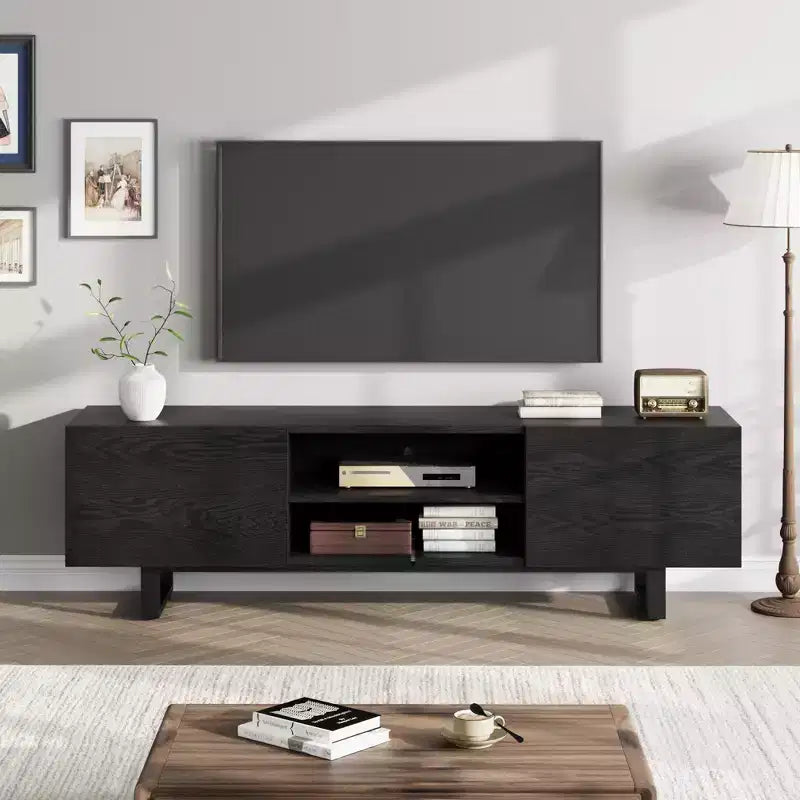 Industrial-style TV stand with two drawers, suitable for 80-inch TVs  wood media cabinet for living rooms