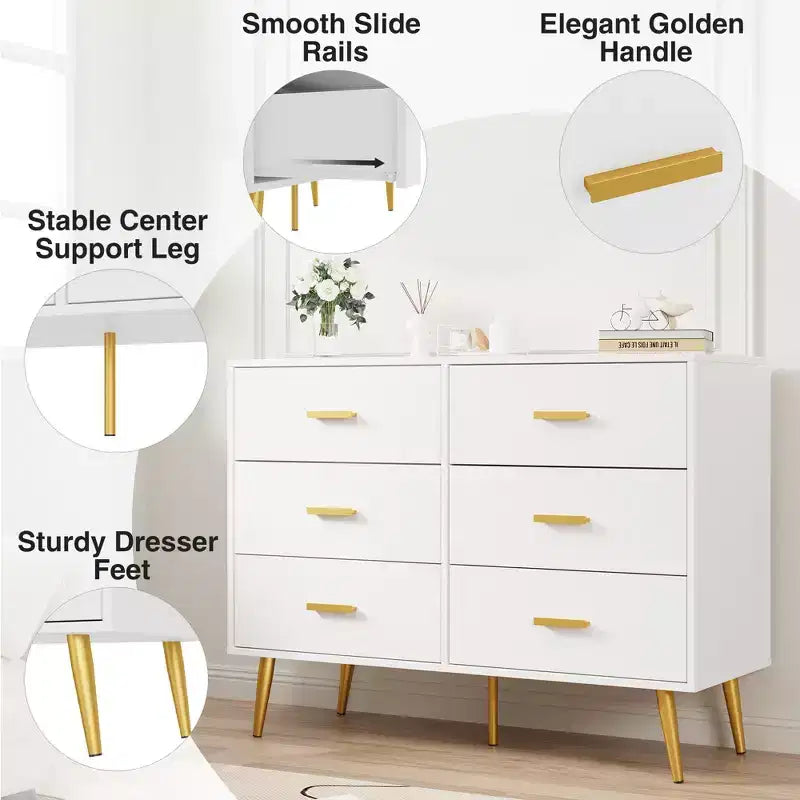 Consolle con 6 cassetti, Cassettiera alta con cassetti, Organizzatore di archiviazione a torre per camera da letto, armadio, soggiorno, corridoio e ingresso