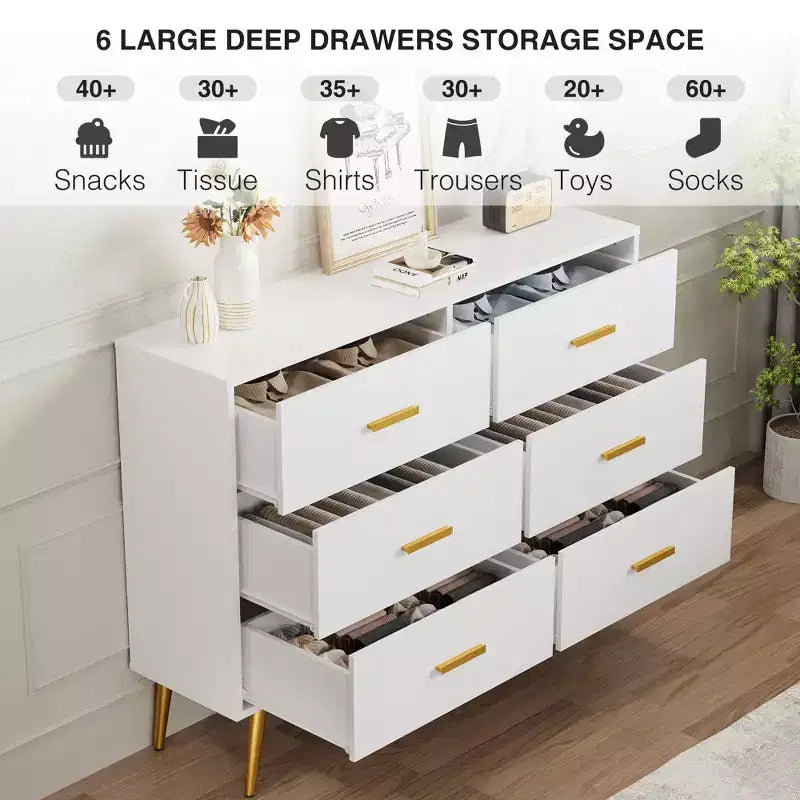 Consolle con 6 cassetti, Cassettiera alta con cassetti, Organizzatore di archiviazione a torre per camera da letto, armadio, soggiorno, corridoio e ingresso