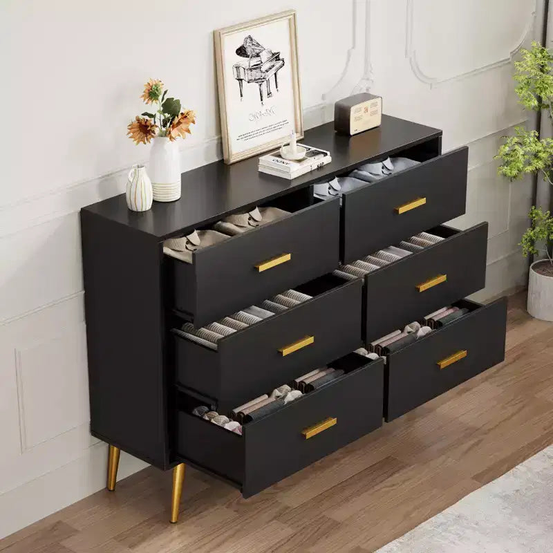 COZONY Console Table with 6 Drawers, Tall Dresser Chest of Drawers Tower Storage Organizer for Bedroom, Closet, Living Room, Hallway & Entryway
