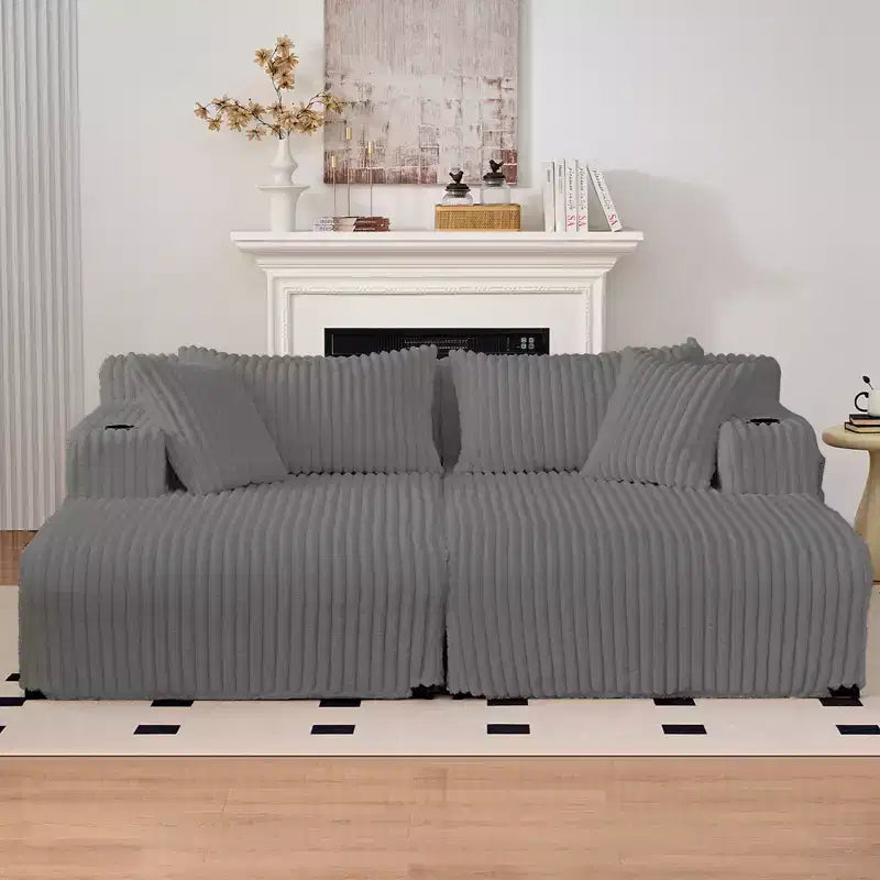 Divano a due chaise longue da 85" con portabicchieri e tasche laterali