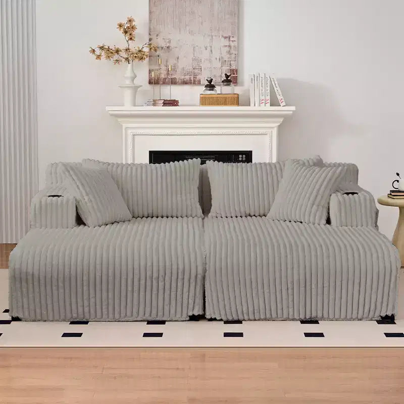 Divano a due chaise longue da 85" con portabicchieri e tasche laterali