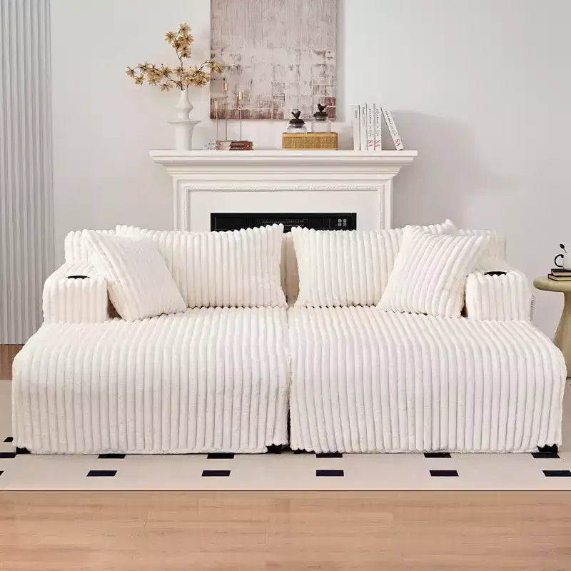 Divano a due chaise longue da 85" con portabicchieri e tasche laterali
