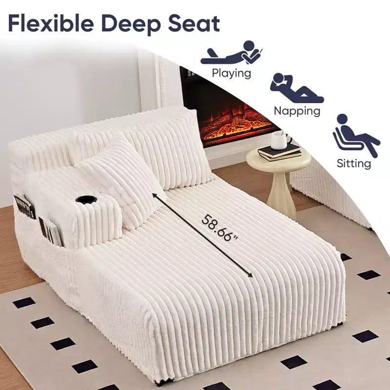 Divano a due chaise longue da 85" con portabicchieri e tasche laterali