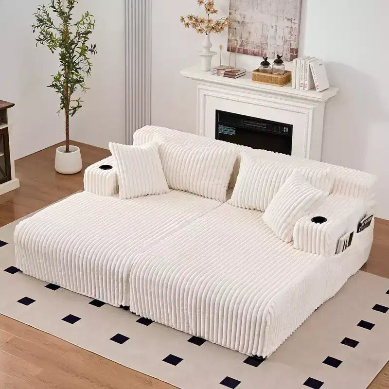 Mjkone 85 Movable Double Chaise Lounge Sofas,Loveseat with Cup Holder,Side Pockets,2 Pcs Oversized Single Sleeper Sofa Chair