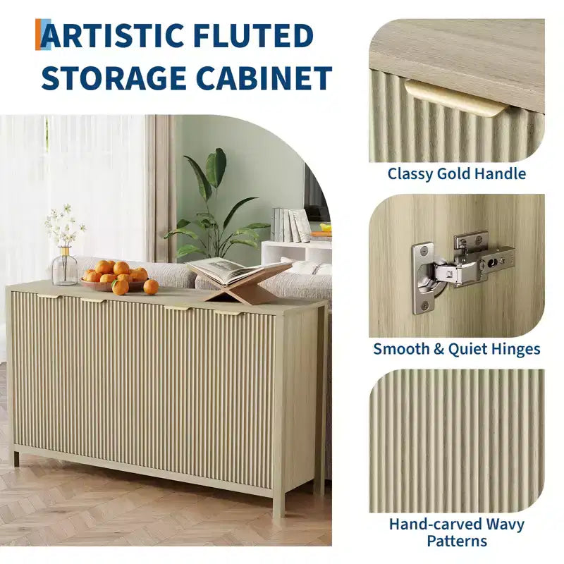 Credenza moderna scanalata da 55" con 4 ante e ripiano regolabile