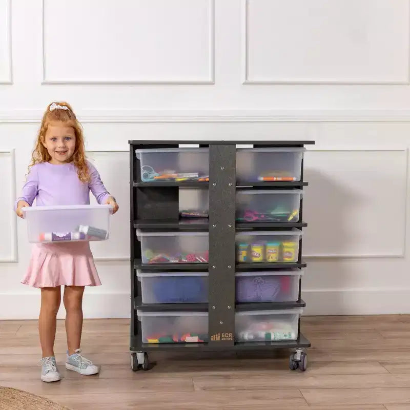 Torre portaoggetti mobile a 20 scomparti con 20 contenitori e coperchi, organizer per bambini 5x4