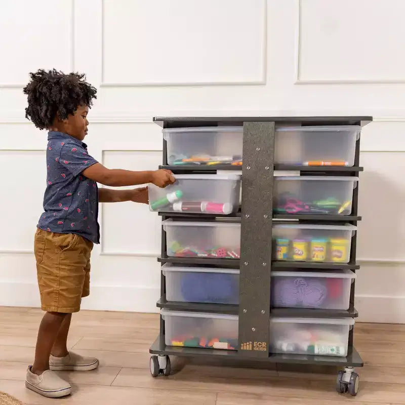Torre portaoggetti mobile a 20 scomparti con 20 contenitori e coperchi, organizer per bambini 5x4