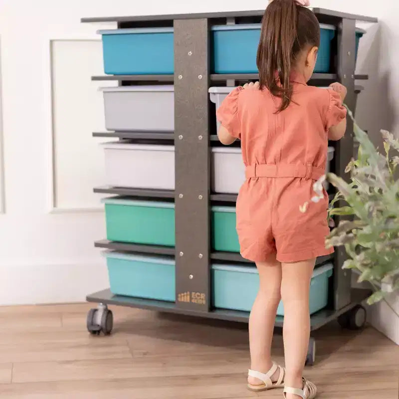 Torre portaoggetti mobile a 20 scomparti con 20 contenitori e coperchi, organizer per bambini 5x4