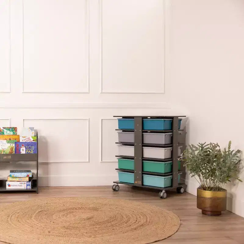 Torre portaoggetti mobile a 20 scomparti con 20 contenitori e coperchi, organizer per bambini 5x4