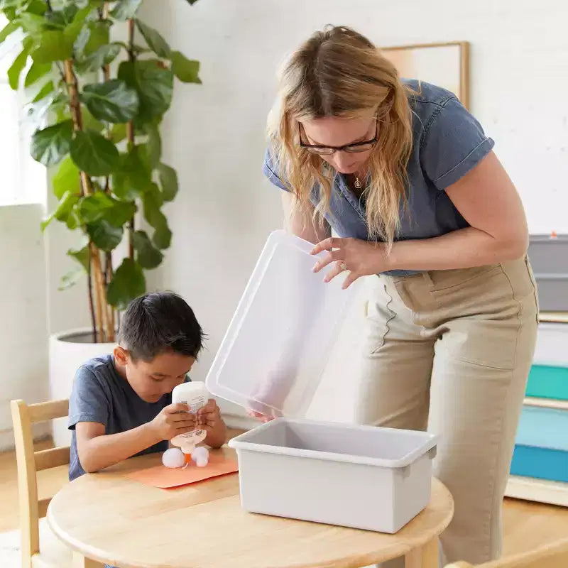 Torre portaoggetti mobile a 20 scomparti con 20 contenitori e coperchi, organizer per bambini 5x4