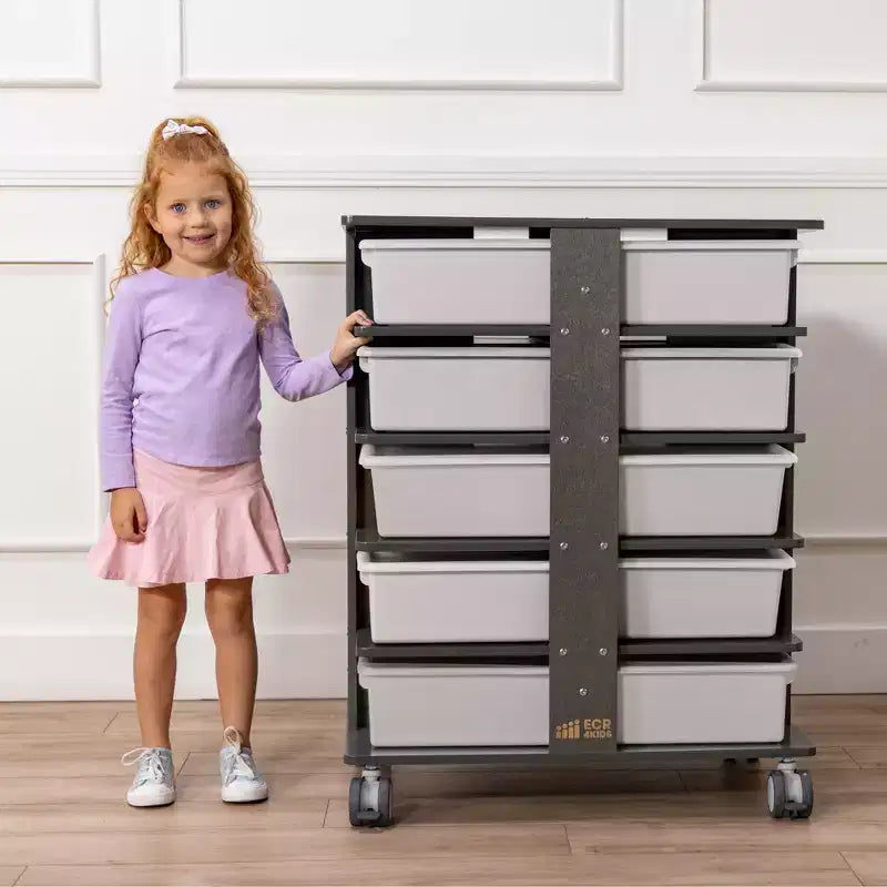 Torre portaoggetti mobile a 20 scomparti con 20 contenitori e coperchi, organizer per bambini 5x4