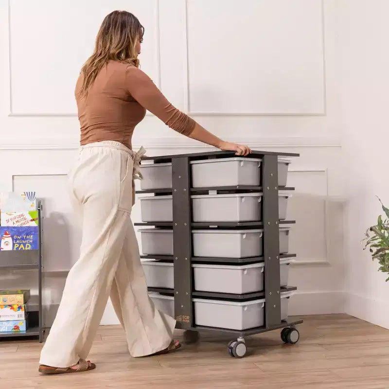 Torre portaoggetti mobile a 20 scomparti con 20 contenitori e coperchi, organizer per bambini 5x4