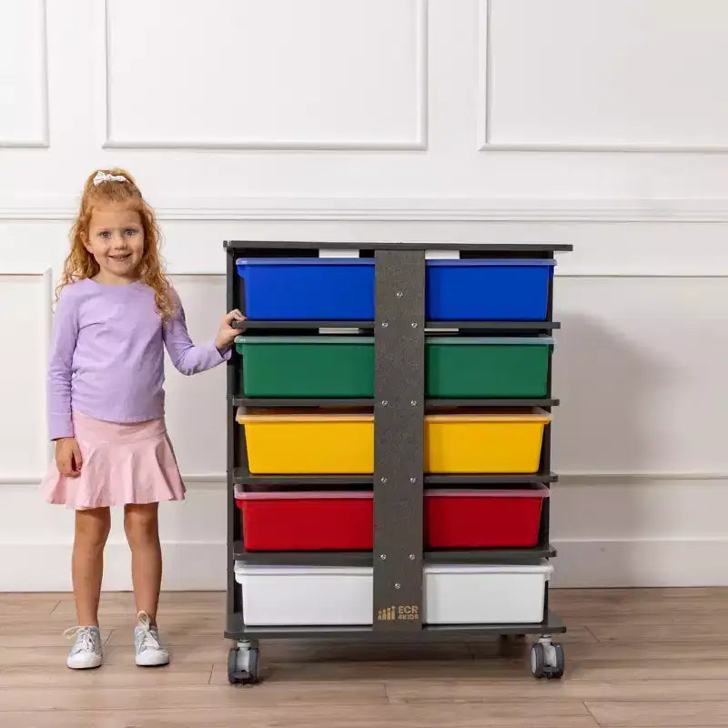 Torre portaoggetti mobile a 20 scomparti con 20 contenitori e coperchi, organizer per bambini 5x4