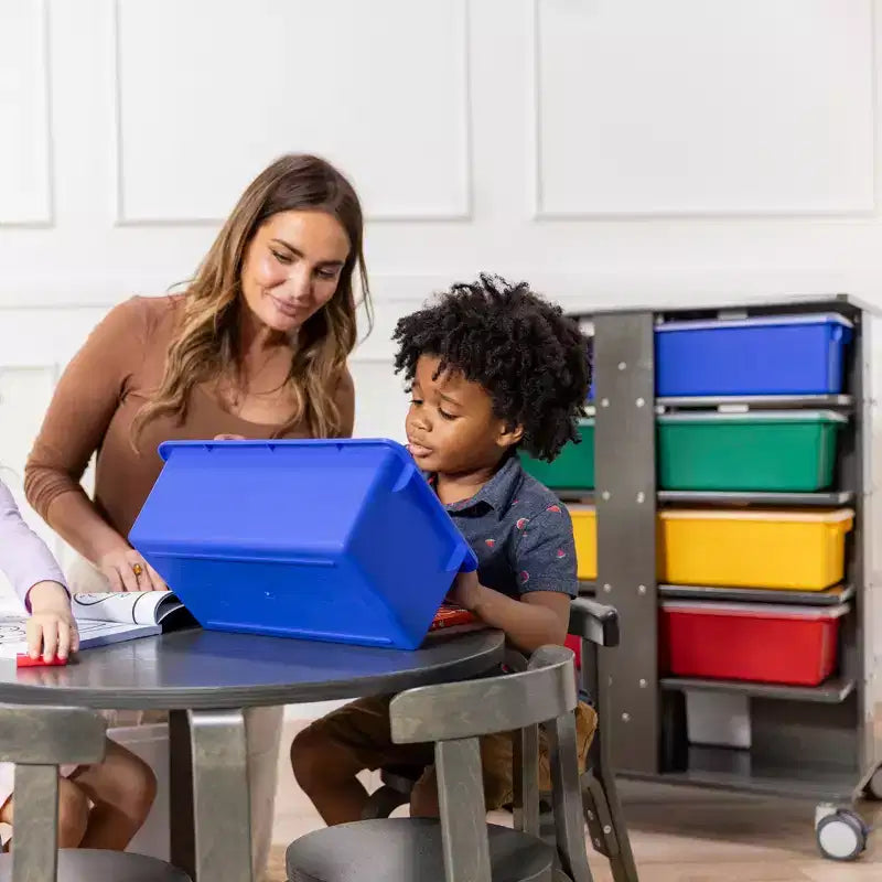 Torre portaoggetti mobile a 20 scomparti con 20 contenitori e coperchi, organizer per bambini 5x4