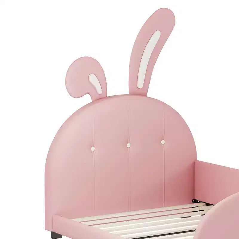 Letto Imbottito Singolo, Struttura Letto Principessa a Forma di Coniglio per Bambini e Bambine, Letto a Piattaforma Singolo con Testiera e Pediera per Bambini