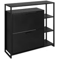 eHemco 2-Door Shoe Cabinet with 4 Shelves, Modern Storage Organizer, Black Metal Frame, 2 Flip Drawers