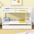 MAYEERTY Twin Rubber Wood Bunk Bed with Trundle Twin Bunk Bed with Ladder and Safety Guardrails White