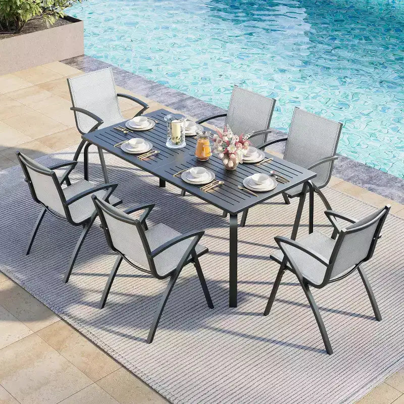 Tavolo da patio in alluminio di grado marino, tavolo da pranzo moderno per esterni per ristoranti, cortili, a bordo piscina