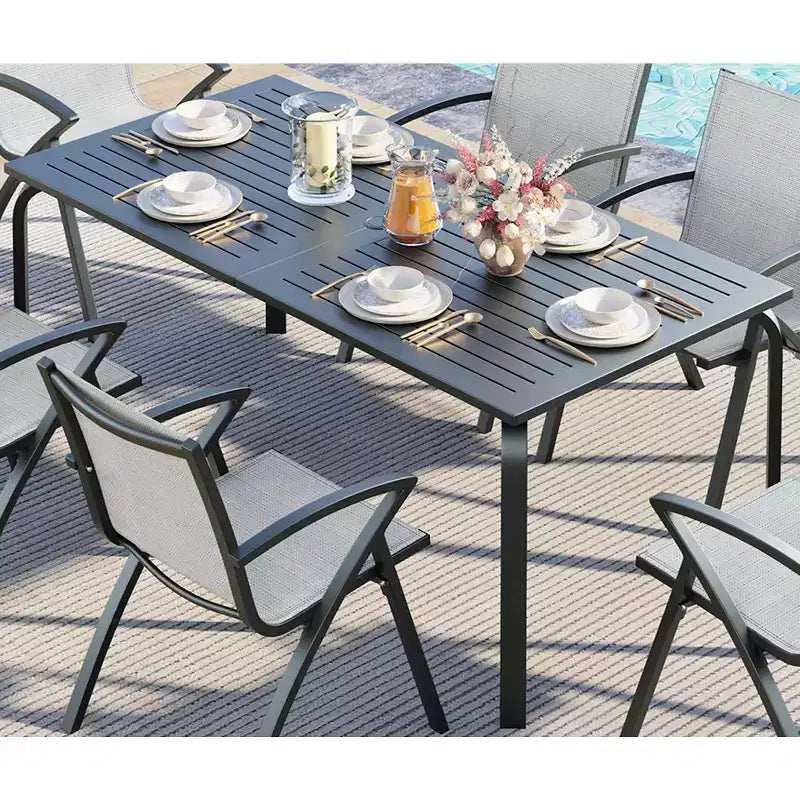 Tavolo da patio in alluminio di grado marino, tavolo da pranzo moderno per esterni per ristoranti, cortili, a bordo piscina