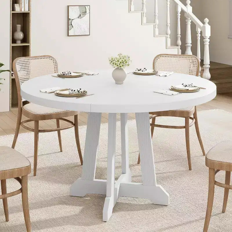 Round Dining Table for 4-6 People, 47 Inches Dining Room Table with Wooden Pedestal Base,(Table Only)