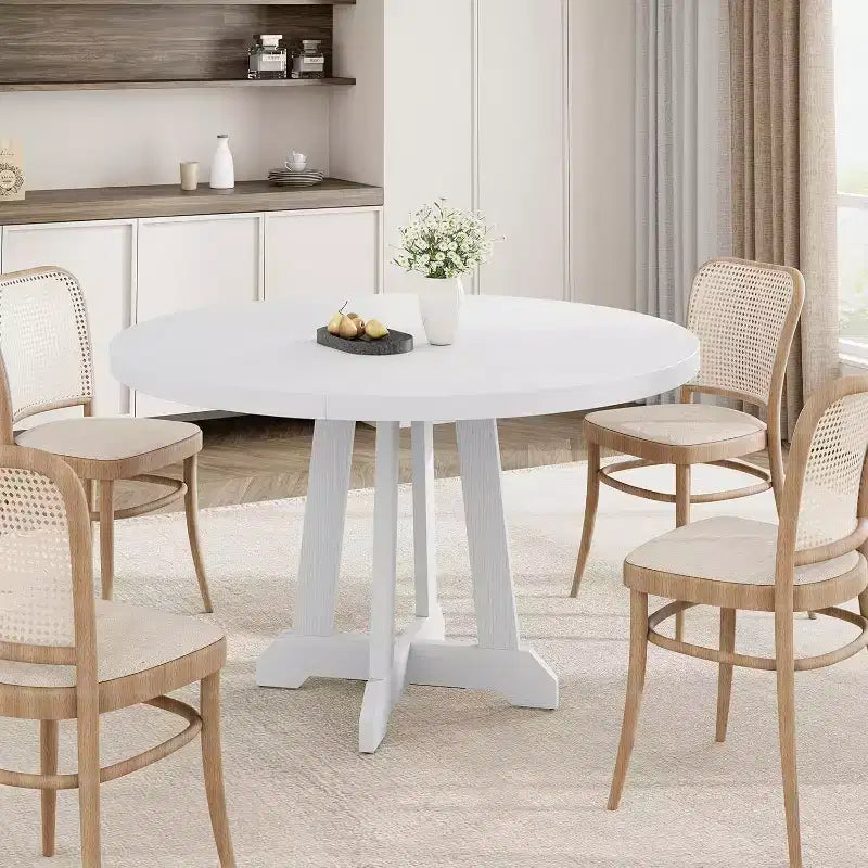 Tavolo da pranzo rotondo per 4-6 persone, tavolo da pranzo da 120 cm con base a piedistallo in legno (solo tavolo)