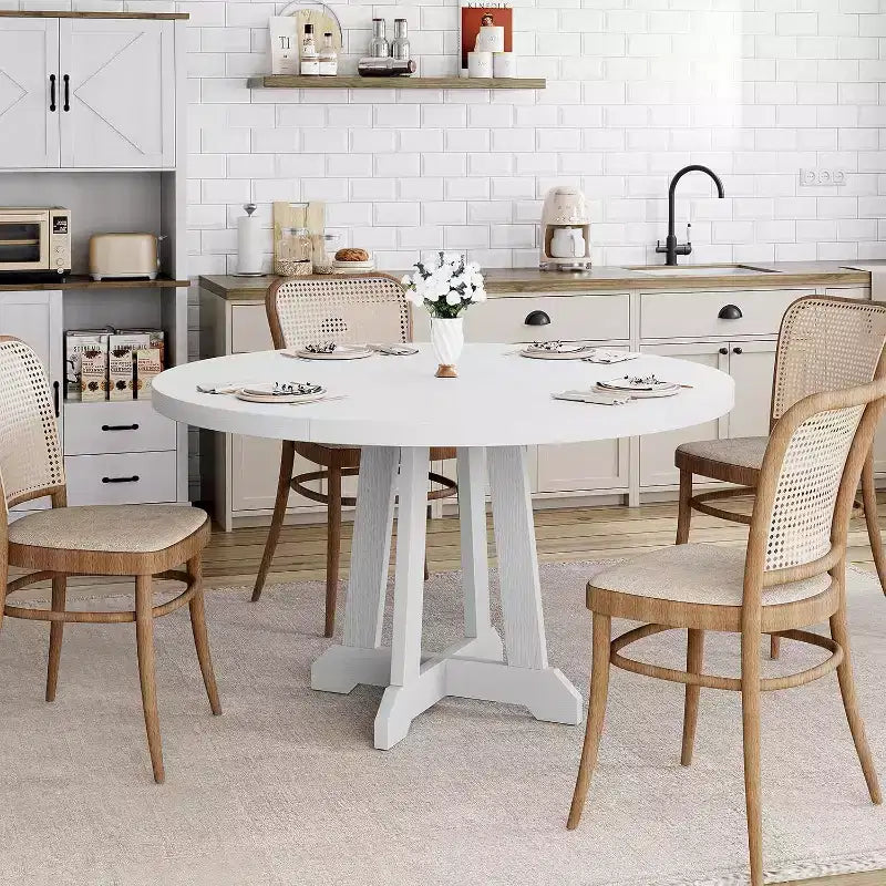 Tavolo da pranzo rotondo per 4-6 persone, tavolo da pranzo da 120 cm con base a piedistallo in legno (solo tavolo)