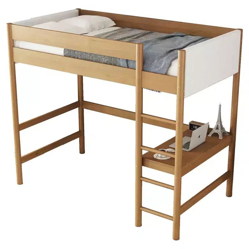 Rubberwood Twin Size Loft Bed with Desk and Upholstered Headboard 79.2''x70.5''