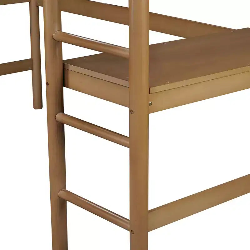 Letto a soppalco singolo in legno di gomma con scrivania e testiera imbottita 79.2''x70.5''
